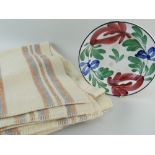 VINTAGE WELSH STRIPED BLANKET, 169 x 177cms, together with pottery spongeware bowl, possibly