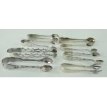 EIGHT EARLY 20TH CENTURY SILVER SUGAR TONGS comprising five Sheffield examples, two Birmingham