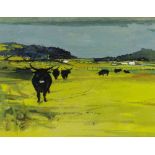 JOHN ELWYN watercolour and gouache on paper - Welsh Black cattle in a landscape, circa 1955,