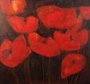 VIVIENNE WILLIAMS oil on paper - poppies on a brown background, 57 x 60cms Provenance: private