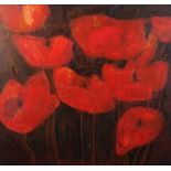 VIVIENNE WILLIAMS oil on paper - poppies on a brown background, 57 x 60cms Provenance: private