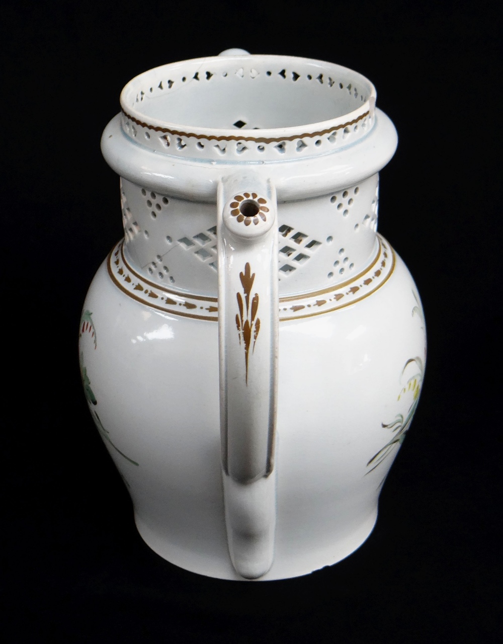 A SWANSEA CAMBRIAN PUZZLE JUG circa 1800 baluster form, loop handle, with cylindrical neck pierced - Image 4 of 5