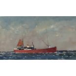 GYRTH RUSSELL watercolour - beam-trawler with red hull and sail, signed, 19 x 32cms Provenance: