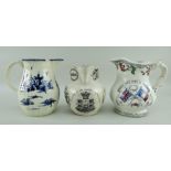 TWO 19TH CENTURY WELSH JUGS & ANOTHER UNKNOWN comprising (1) commemorative transfer for the 1832