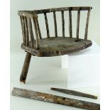 RARE ELM CHILD'S WELSH STICK BACK CHAIR for restoration, with fourteen turnings to support the