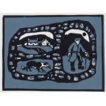 SIR KYFFIN WILLIAMS RA original linocut - entitled 'The Farmer, His Dog, and His Cottage', 22 x