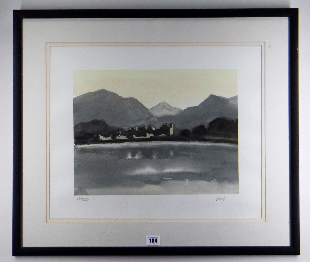 SIR KYFFIN WILLIAMS RA coloured limited edition (158/350) print - view of Caernarfon with Eryri - Image 2 of 2