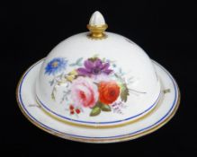 A RARE NANTGARW PORCELAIN MUFFIN DISH & COVER of circular form with domed cover having an acorn