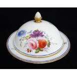 A RARE NANTGARW PORCELAIN MUFFIN DISH & COVER of circular form with domed cover having an acorn