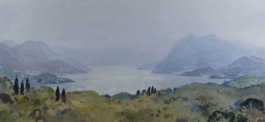 GARETH THOMAS watercolour - Italian landscape, entitled verso 'Above Lake Maggiore', signed, 25 x