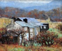 CHRISTOPHER HALL oil on board - entitled verso 'Farmhouse at Ffestiniog, Wales', signed and dated