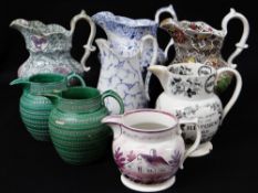 GROUP OF EIGHT WELSH POTTERY JUGS FROM SIR LESLIE JOSEPH'S COLLECTION including Reform jug (A/F),