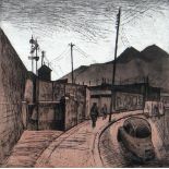 GEORGE CHAPMAN limited edition (4/25) etching and aquatint - south Wales valleys street scene with