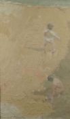 GORDON STUART oil on board - two infants playing on a sandy beach, signed, 45 x 27cms Provenance: