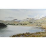 MAX A.S HAMBLEN watercolour - expansive scene of Llyn Mymbyr and the Snowdon horseshoe at Llanberis,