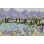 GWILYM PRICHARD pastel - French landscape in Provence, entitled verso 'Les Alpilles', signed, 18.5 x