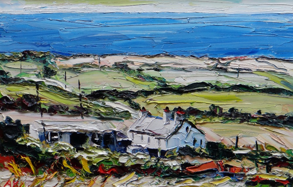 ALAN KNIGHT oil on canvas - Ynys Mon coastal scene with cottage, entitled 'Aberffraw', signed with