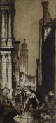 SIR FRANK BRANGWYN RA etching - view of Dorsoduro, Venice with the house of Robert Browning, signed,
