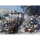 VALERIE GANZ watercolour - steps to Cypriot villa, signed, 24 x 33cms Provenance: private collection