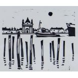 SIR KYFFIN WILLIAMS RA original linocut - entitled 'Venice', 26 x 31 cms Provenance: private