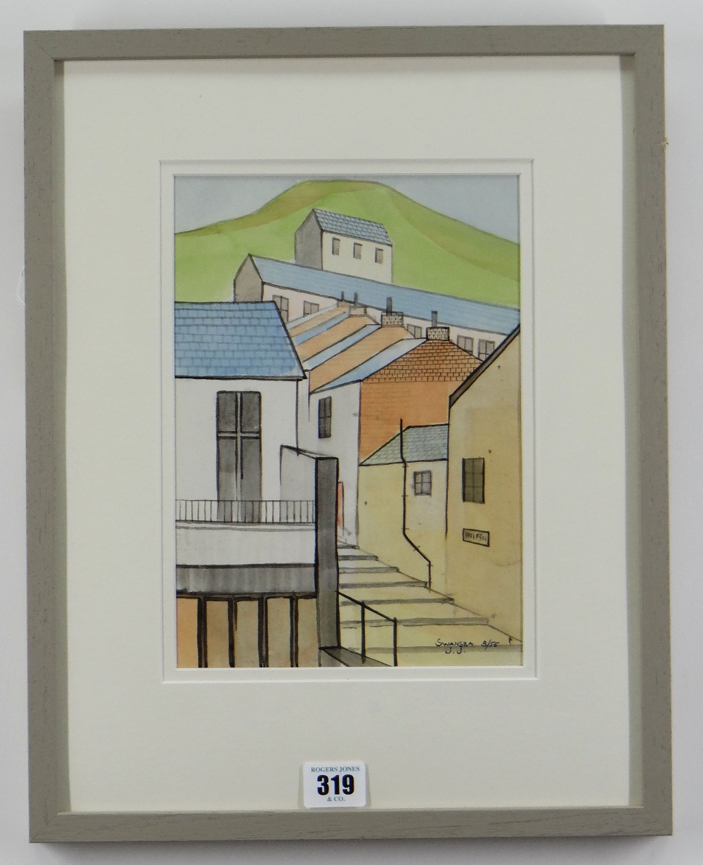 JACK JONES mixed media - entitled verso on Attic Gallery label 'Dickslade, Mumbles, Swansea (1955)', - Image 2 of 2