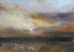 WILLIAM SELWYN oil on canvas - atmospheric expansive sunset, titled 'Sunset Across The Straits',