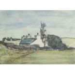 TOM GERRARD watercolour - landscape with cottages, signed, 24.5 x 32cms Provenance: private