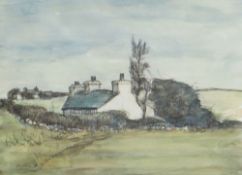 TOM GERRARD watercolour - landscape with cottages, signed, 24.5 x 32cms Provenance: private