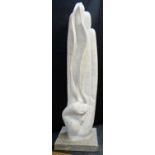 DARREN YEADON large Carrara Venatino marble sculpture - obelisk form with ribbon to one side and