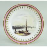 A SWANSEA PORCELAIN PLATE WITH LONDON SCENE of circular form, painted with a figure seated on a boat