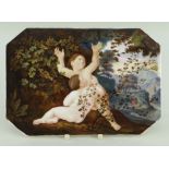 A PORCELAIN PLAQUE ATTRIBUTED TO THOMAS PARDOE of canted rectangular form, painted in the