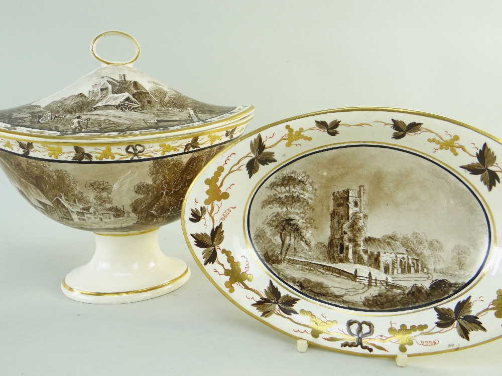A SWANSEA POTTERY SAUCE TUREEN & COVER WITH STAND of gondola form having a loop handle, painted in - Image 3 of 11