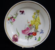 SWANSEA PORCELAIN PLATE DECORATED BY HENRY MORRIS with off-centre large spray of colourful flowers