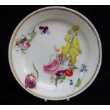 SWANSEA PORCELAIN PLATE DECORATED BY HENRY MORRIS with off-centre large spray of colourful flowers