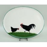 LLANELLY POTTERY COCKEREL & HEN OVAL TRAY, 24.5 x 31.5cms diam Provenance: private collection west