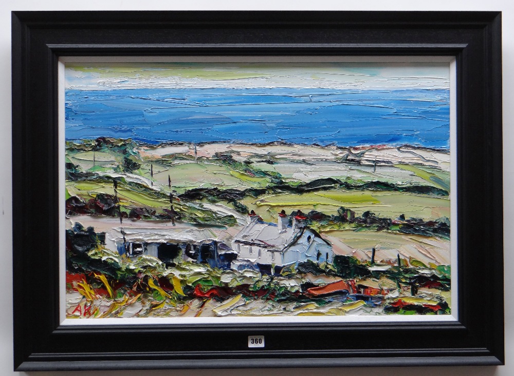 ALAN KNIGHT oil on canvas - Ynys Mon coastal scene with cottage, entitled 'Aberffraw', signed with - Image 2 of 2