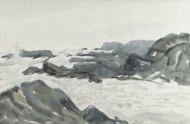 SIR KYFFIN WILLIAMS RA watercolour - rocky coastal scene, Ynys Mon signed with initials and with