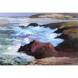 DONALD MCINTYRE acrylic - Ynys Mon coast, entitled verso 'Porth Cwyfan No.7', signed, 52 x 77cms