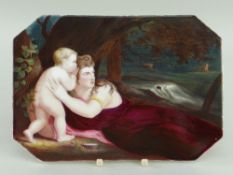A PORCELAIN PLAQUE ATTRIBUTED TO THOMAS PARDOE of canted rectangular form, painted in the