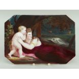 A PORCELAIN PLAQUE ATTRIBUTED TO THOMAS PARDOE of canted rectangular form, painted in the