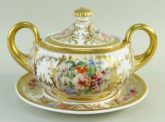 A SWANSEA PORCELAIN SUCRIER & STAND with Paris flute moulding, tapering twin handles with moulded