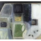 VIVIENNE WILLIAMS acrylic on paper - entitled verso 'Still Life with Green Jug and Plums', signed,