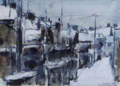 WILLIAM SELWYN mixed media - village street scene with telephone lines etc, signed in full and