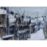 WILLIAM SELWYN mixed media - village street scene with telephone lines etc, signed in full and