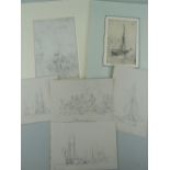 GROUP OF 19TH CENTURY DRAWINGS comprising (1) William Payne preliminary annotated drawing with title