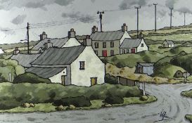 ALAN WILLIAMS acrylic on board - landscape with cottages, entitled 'Pembroke Cottages', signed, 33 x