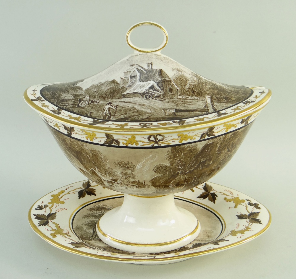 A SWANSEA POTTERY SAUCE TUREEN & COVER WITH STAND of gondola form having a loop handle, painted in - Image 5 of 11