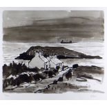 SIR KYFFIN WILLIAMS RA coloured limited edition (78/350) print - Moelfre, Ynys Mon, with tanker