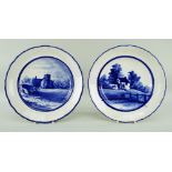 A PAIR OF LLANELLY POTTERY PLATES painted in underglaze blue with a church or abbey and with a