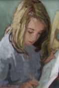 JAMES MACKEOWN oil on canvas - portrait of a student girl, entitled verso 'Reading', signed, 38 x